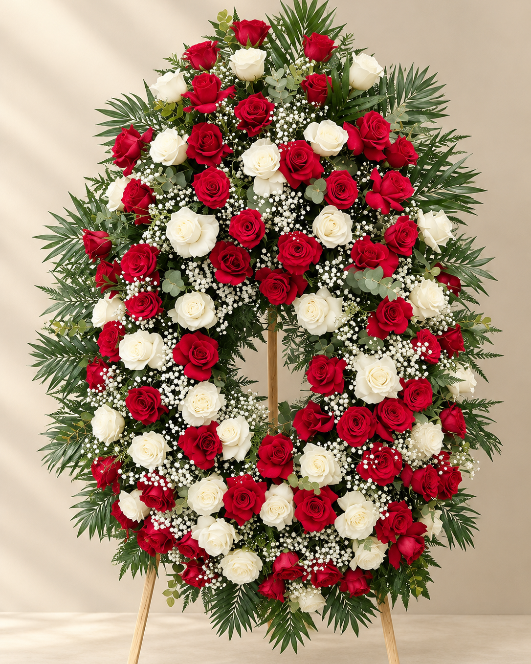 Corona Funeraria con Cabecero Blanca y Roja