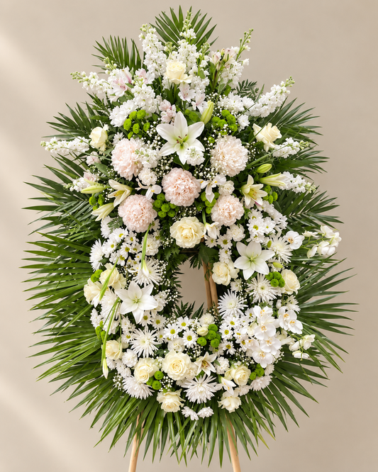 Corona Funeraria con cabecero Blanca y Verde