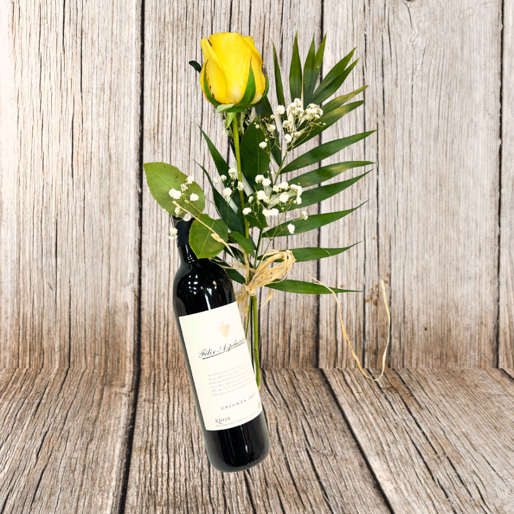 Pack Floricienta 2: Rosa amarilla + Vino tinto